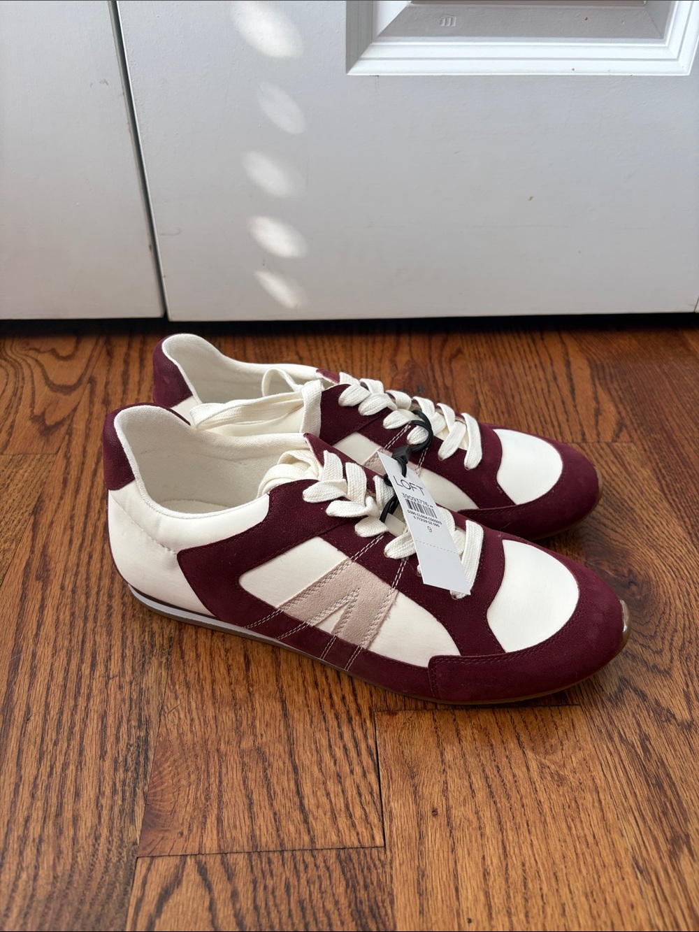 LOFT Burgundy and Cream Low Profile Retro Lace-Up Sneakers Size 9 New with Tags